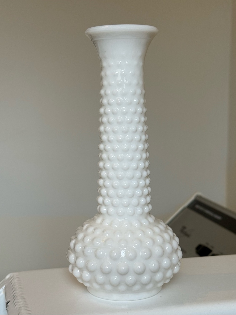 7.5" Milk Glass Hobnail c1960s Vintage Bud Vase by E.O. Brody Co MCM Home Decor